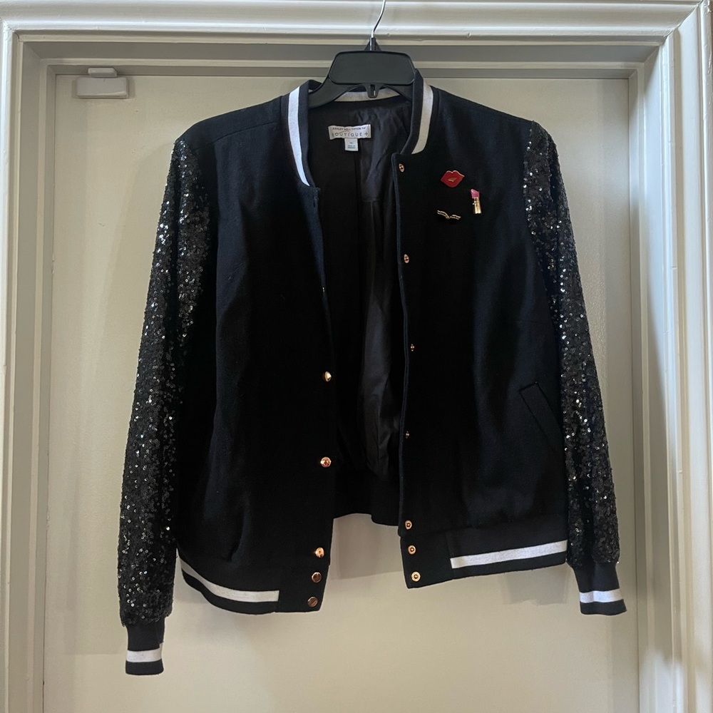 Boutique+ Sequin Bomber Jacket